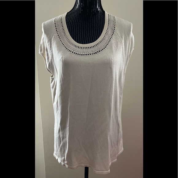Jones New York Cream Silky Knit Cap Sleeve Sweater Size XL - Picture 1 of 8